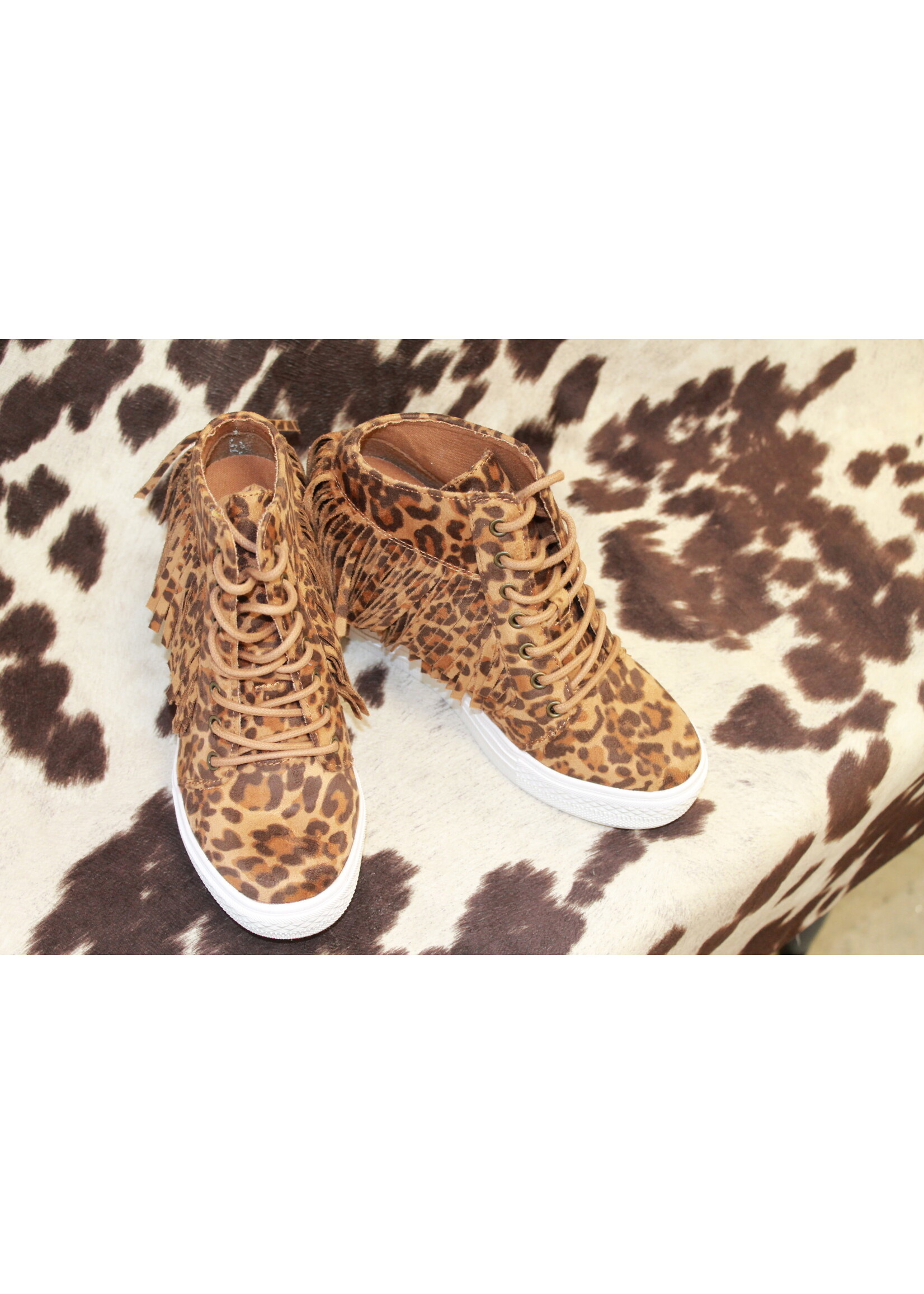 Leopard Fringe bootie tennis shoe