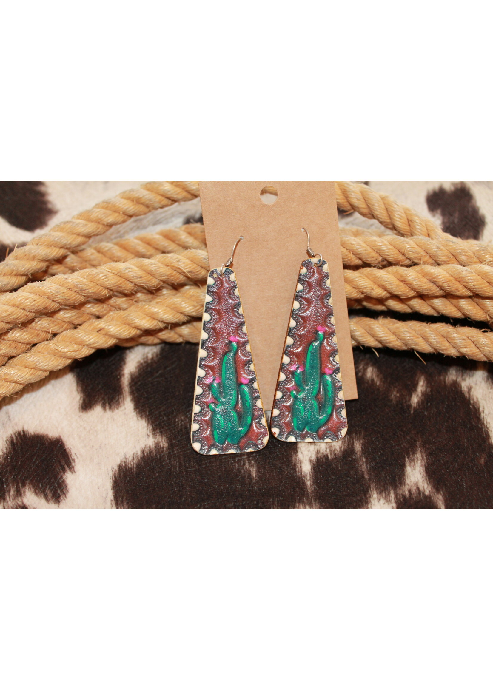 Leather Cactus Earrings