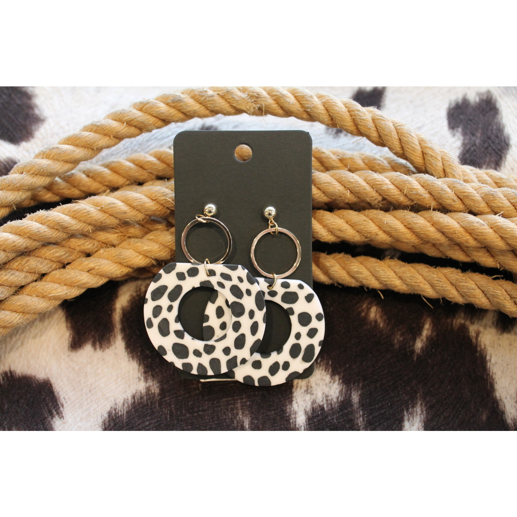 Black Round Dalmation Earrings
