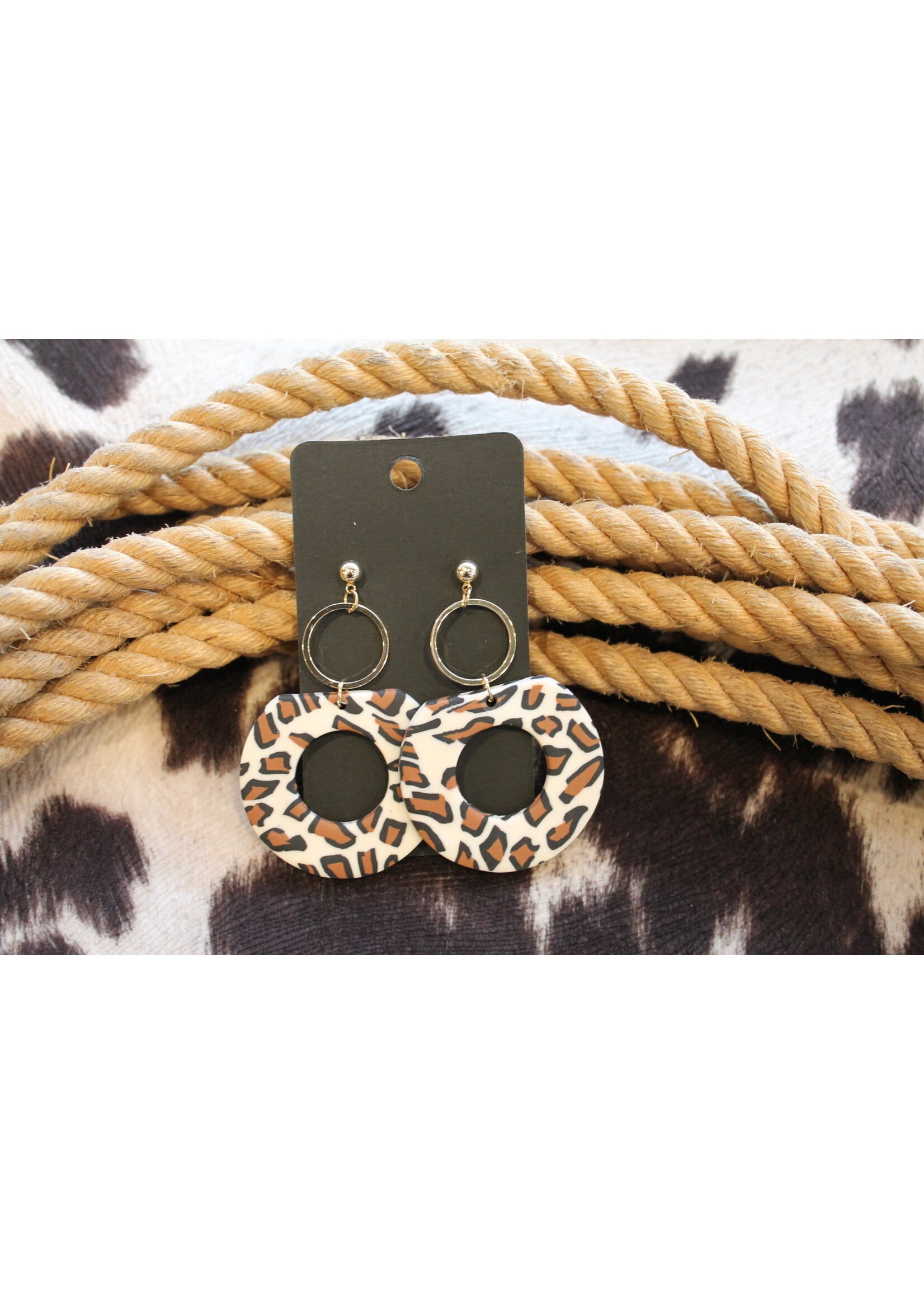 Brown Round Cheetah Earrings