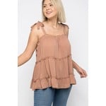 Woven Tiered Tie Strap Top Mauve