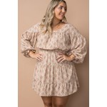 Floral Long Sleeve Mini Dress With Ruffled Cuffs