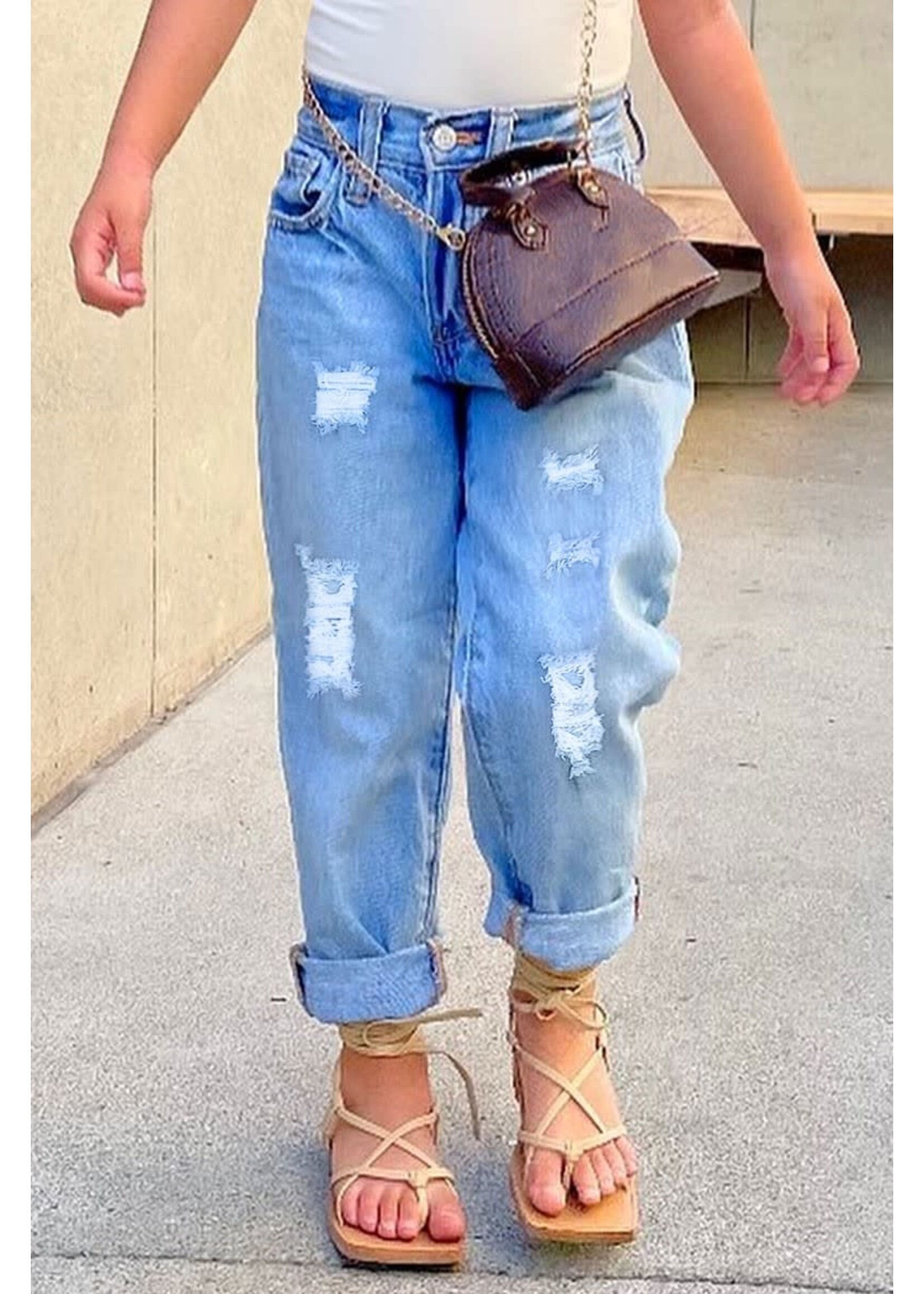 Girls Mini mom jeans loose cut with distress