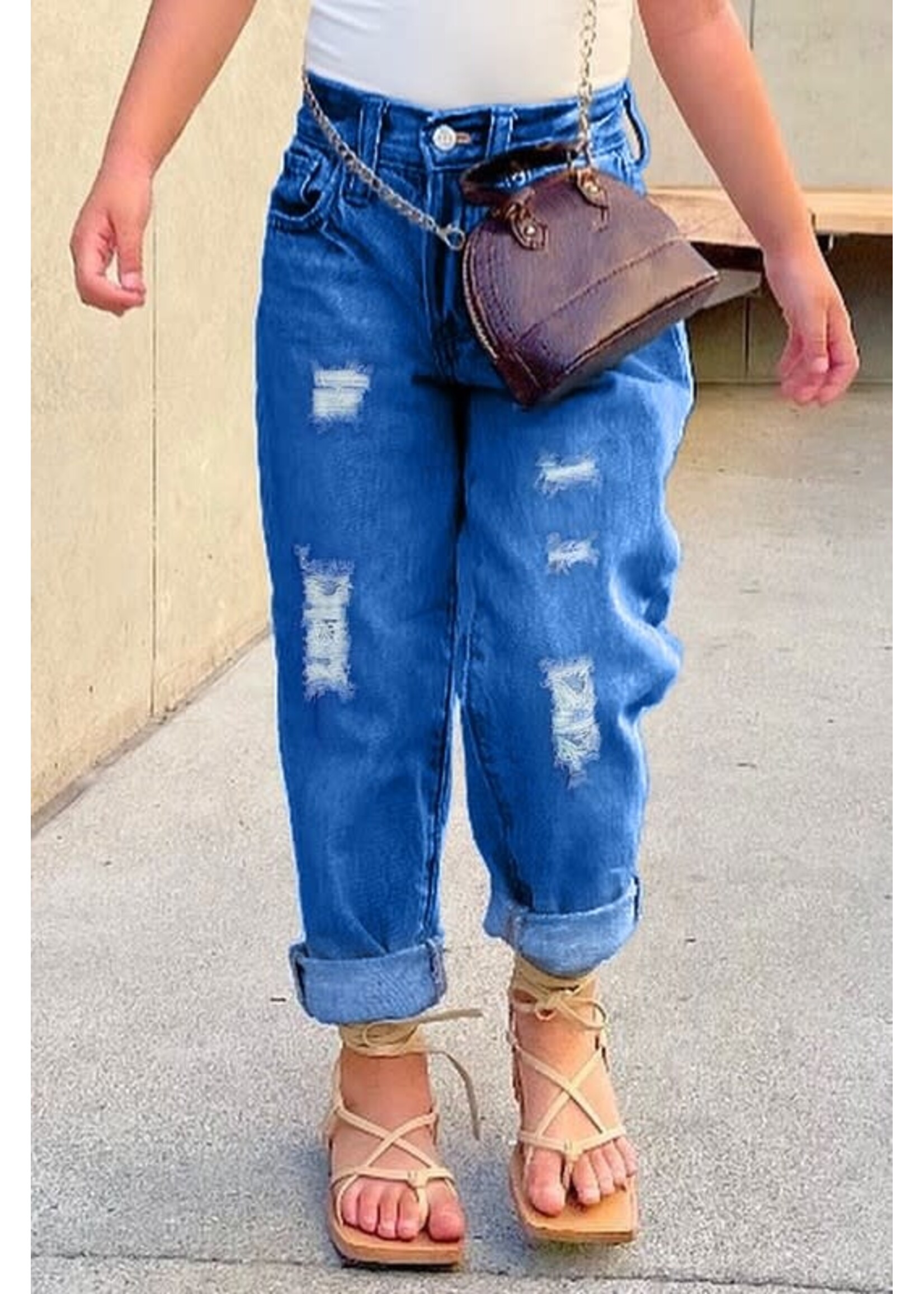 Girls Mini mom jeans loose cut with distress