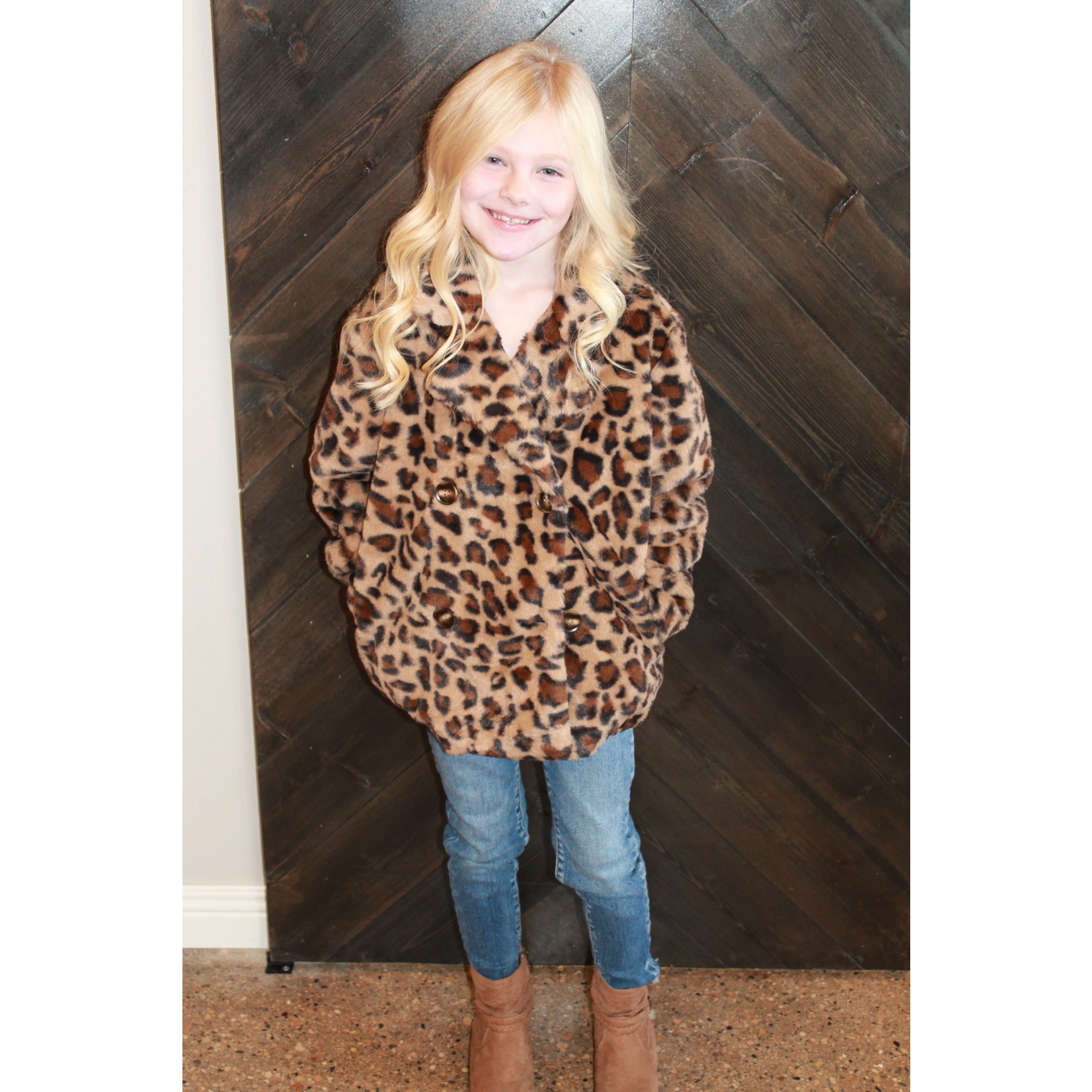 Leopard Faux Fur Double Breasted Coat