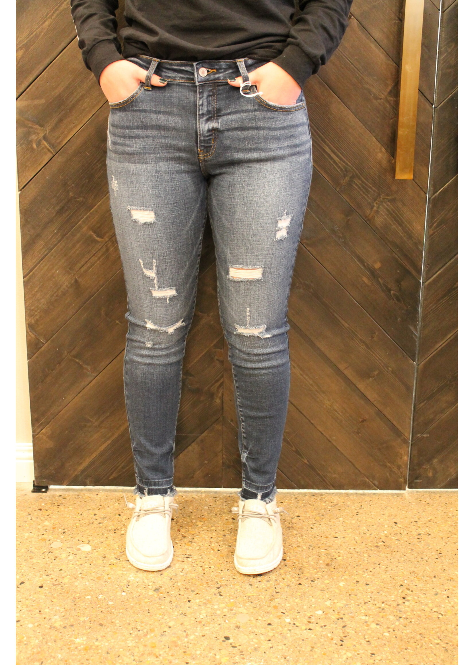 High-Rise Fray Hem Dark Classic Skinny