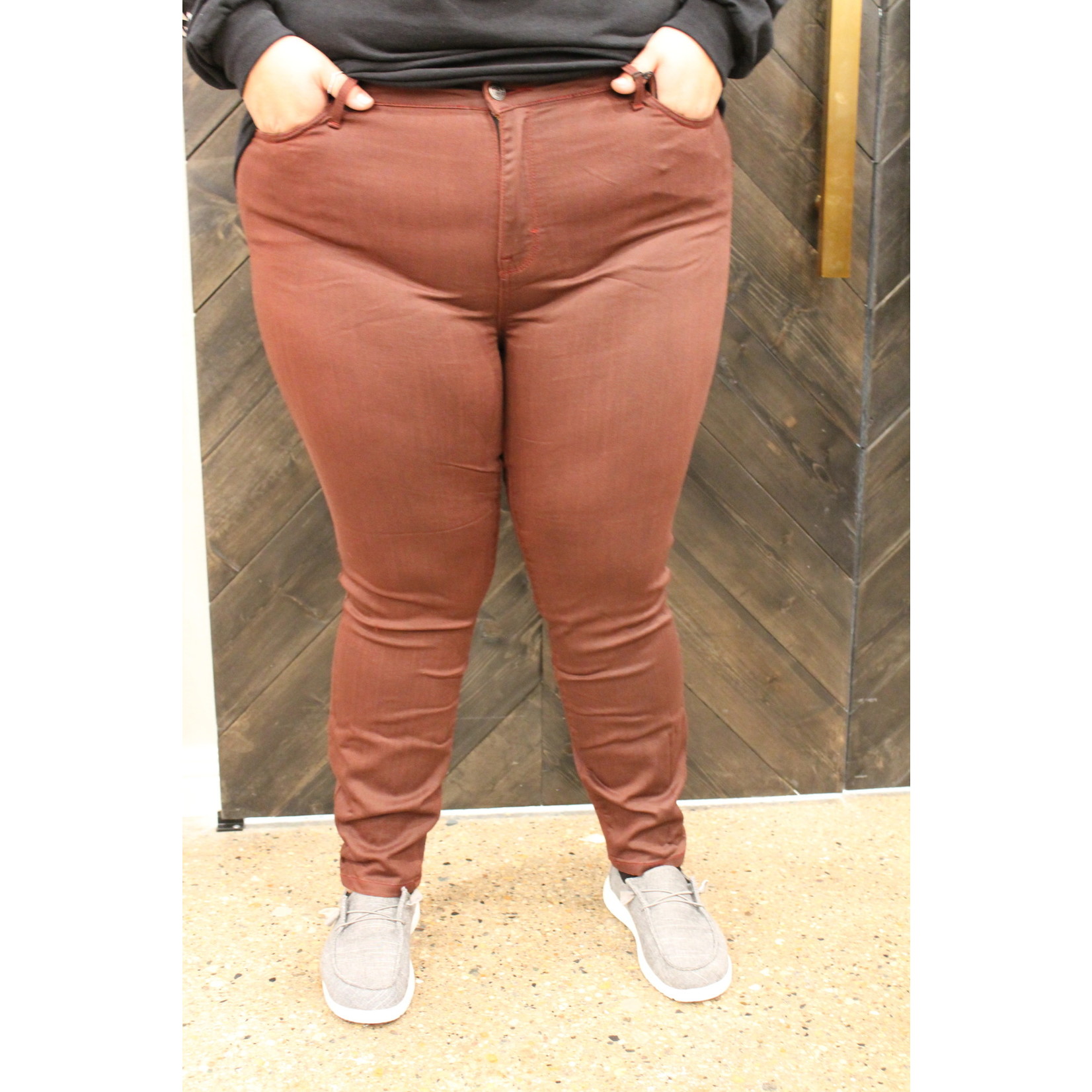 High-Rise Burgundy Skinny