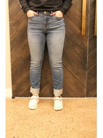 High-Waist Double Cuff Fray Jeans