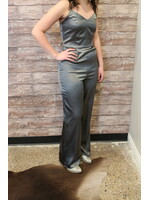 Solid Stretch Satin Sleeveless open back romper