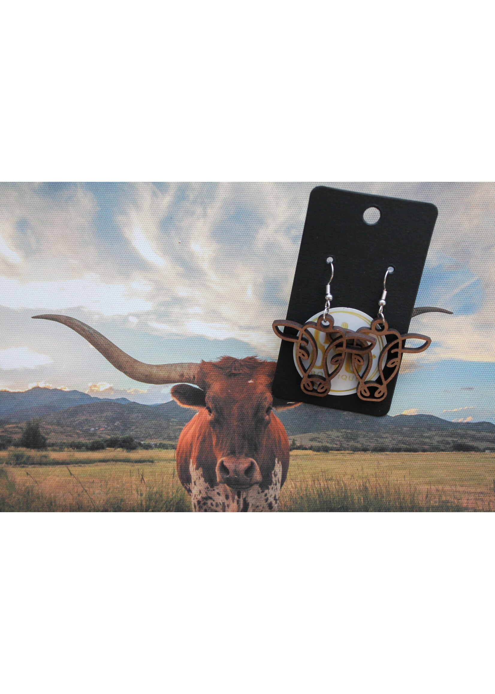 Wood Cow Earrings