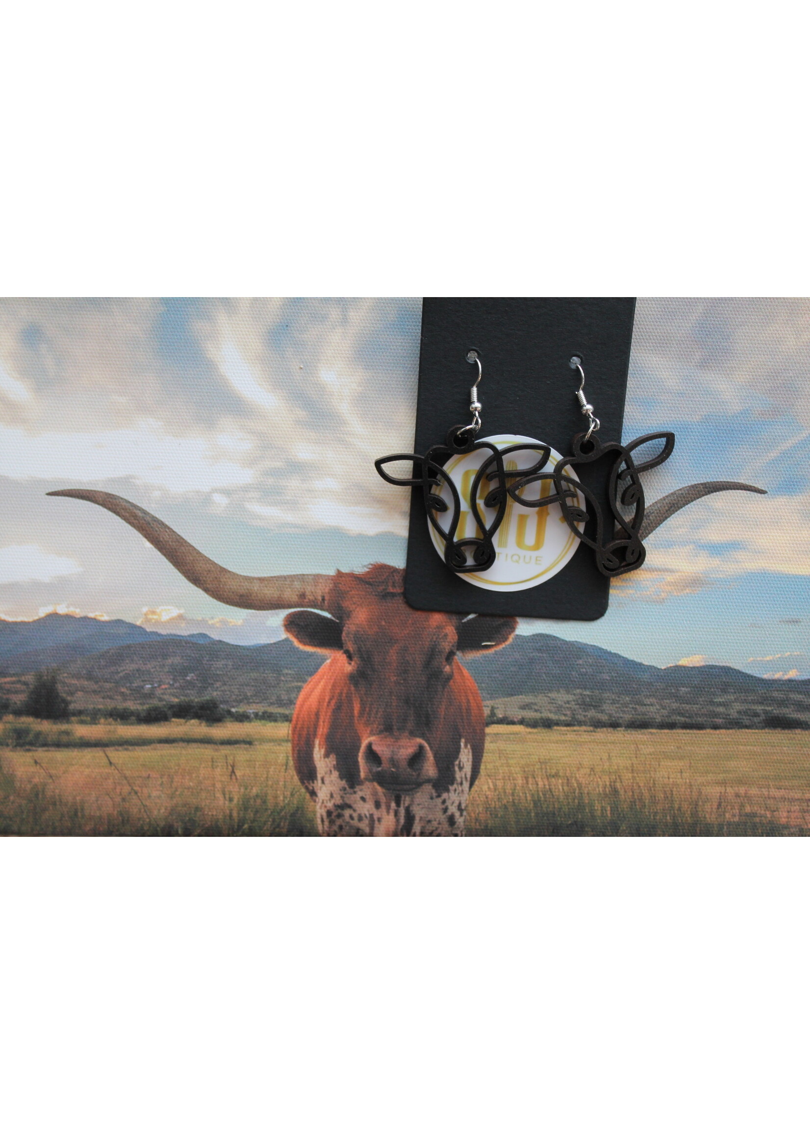 Wood Cow Earrings
