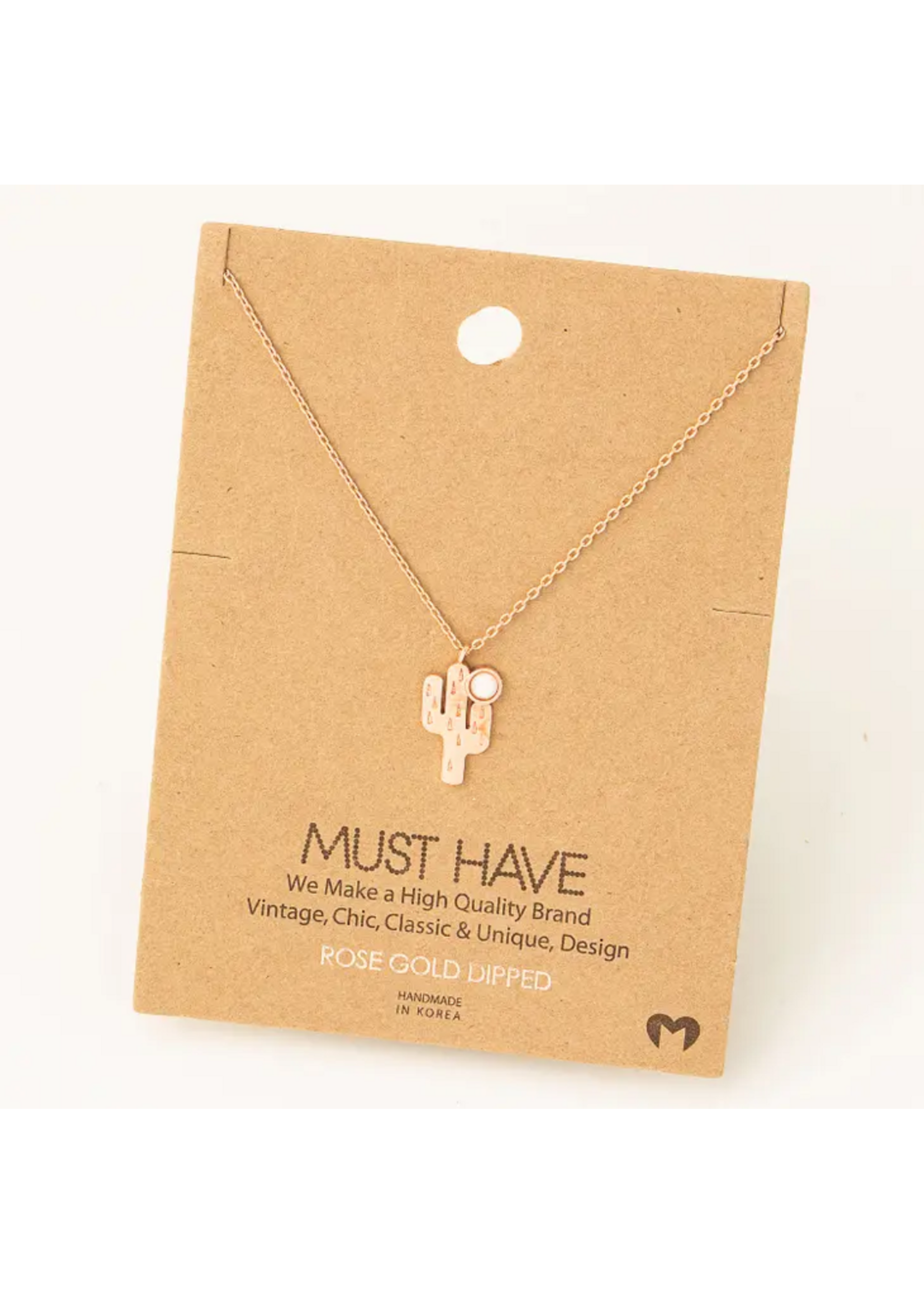 Opal Cactus Necklace Rose Gold