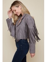 Suede Moto Jacket With Fringe Back Detail