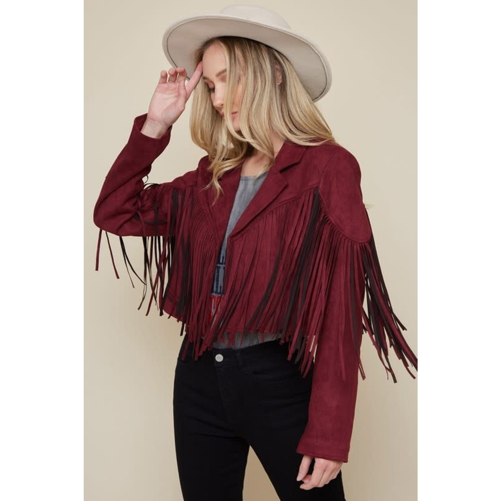 Suede Moto Jacket With Fringe Back Detail