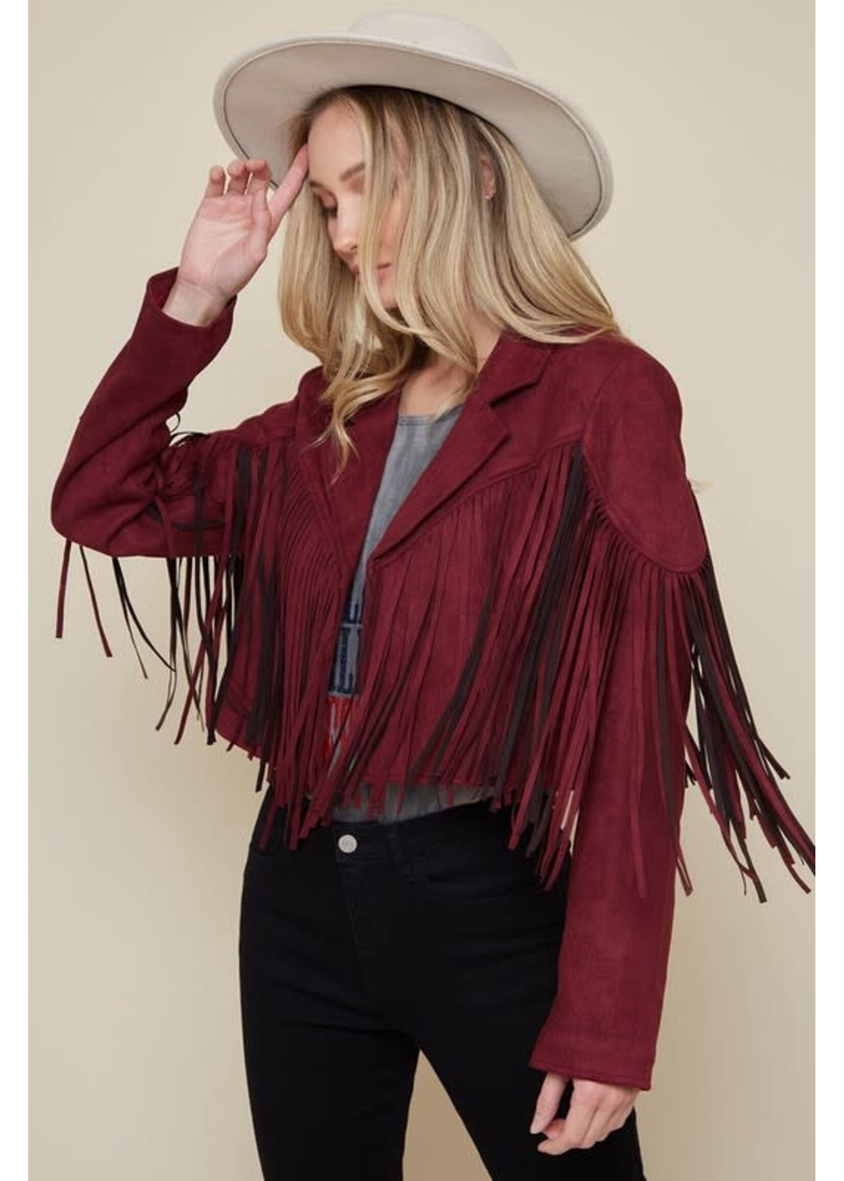 Suede Moto Jacket With Fringe Back Detail