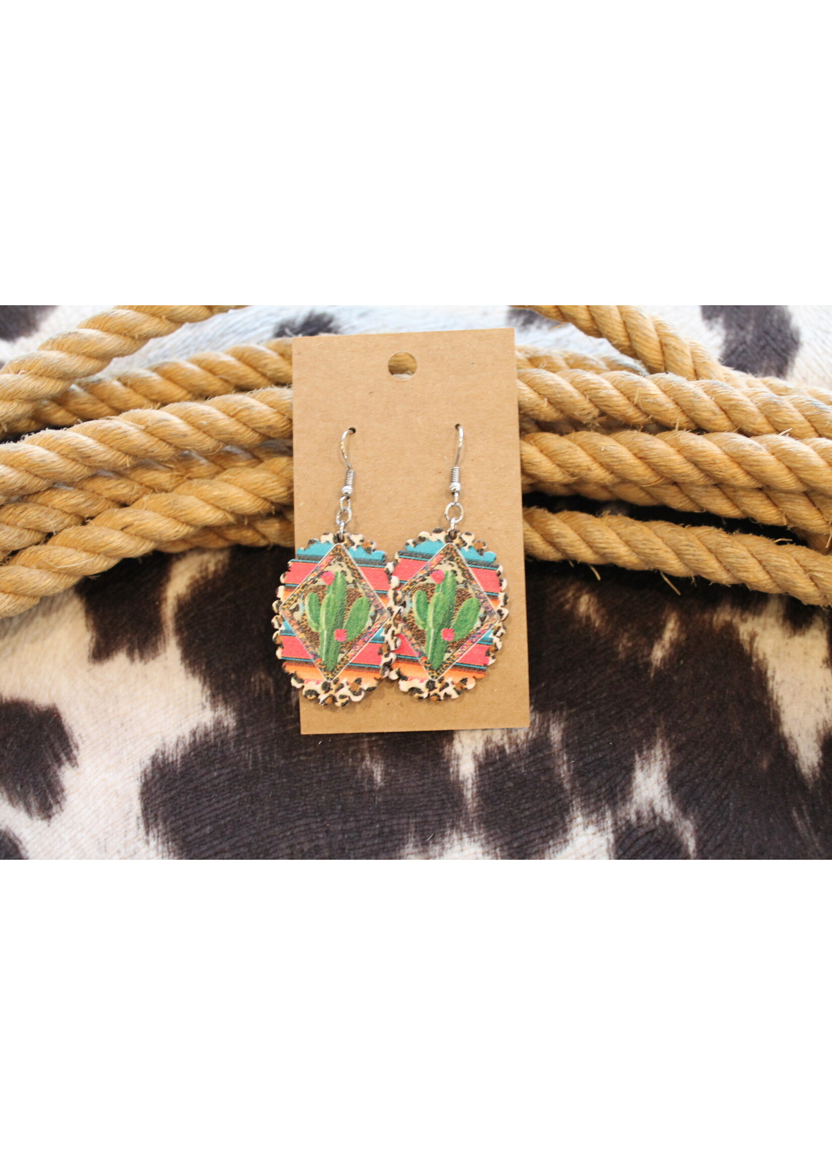 Wood Cactus Earrings