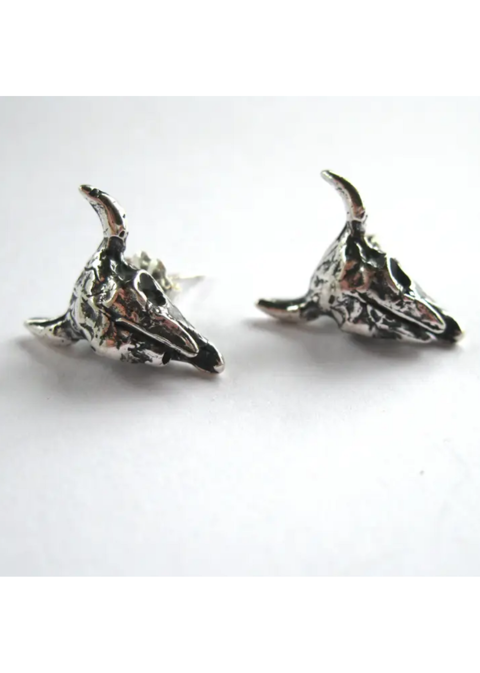 Bison Skull Sterling Silver Earrings