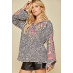 Tassel Tie Embroidery Blouse Plus