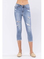 Light Wash Destroyed Jean Capris