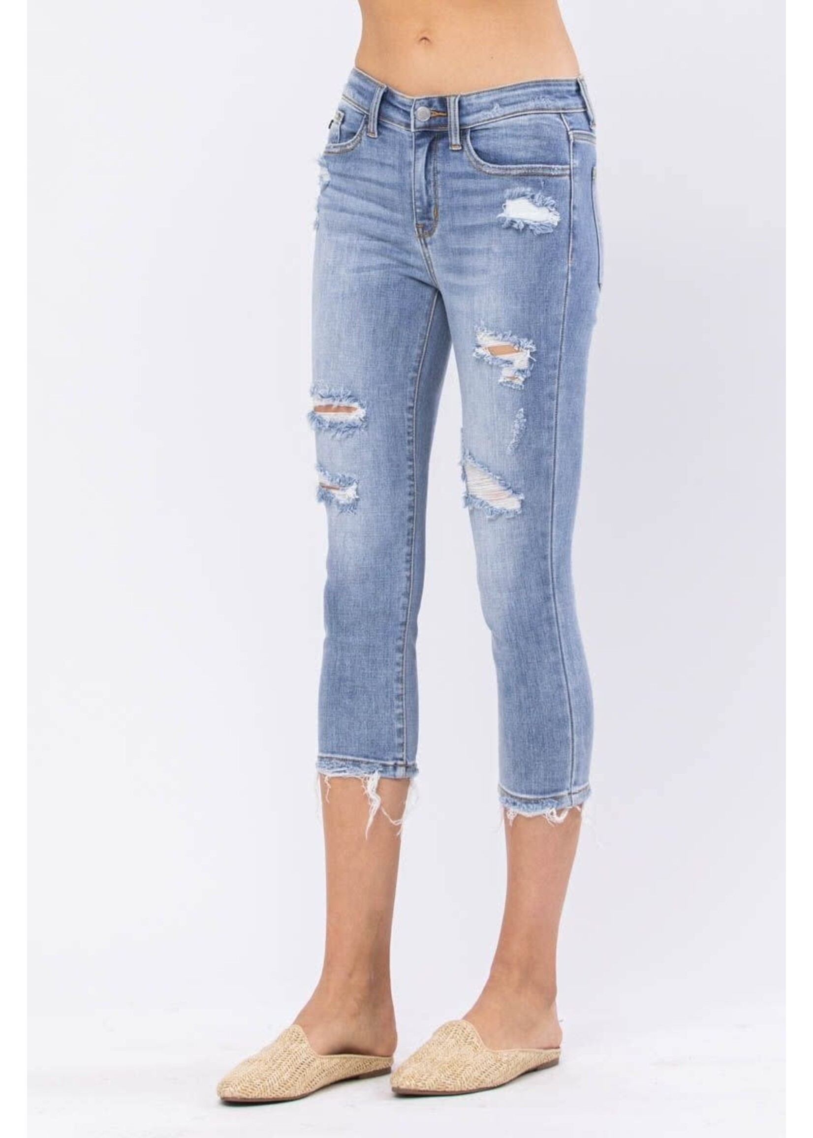 Light Wash Destroyed Jean Capris