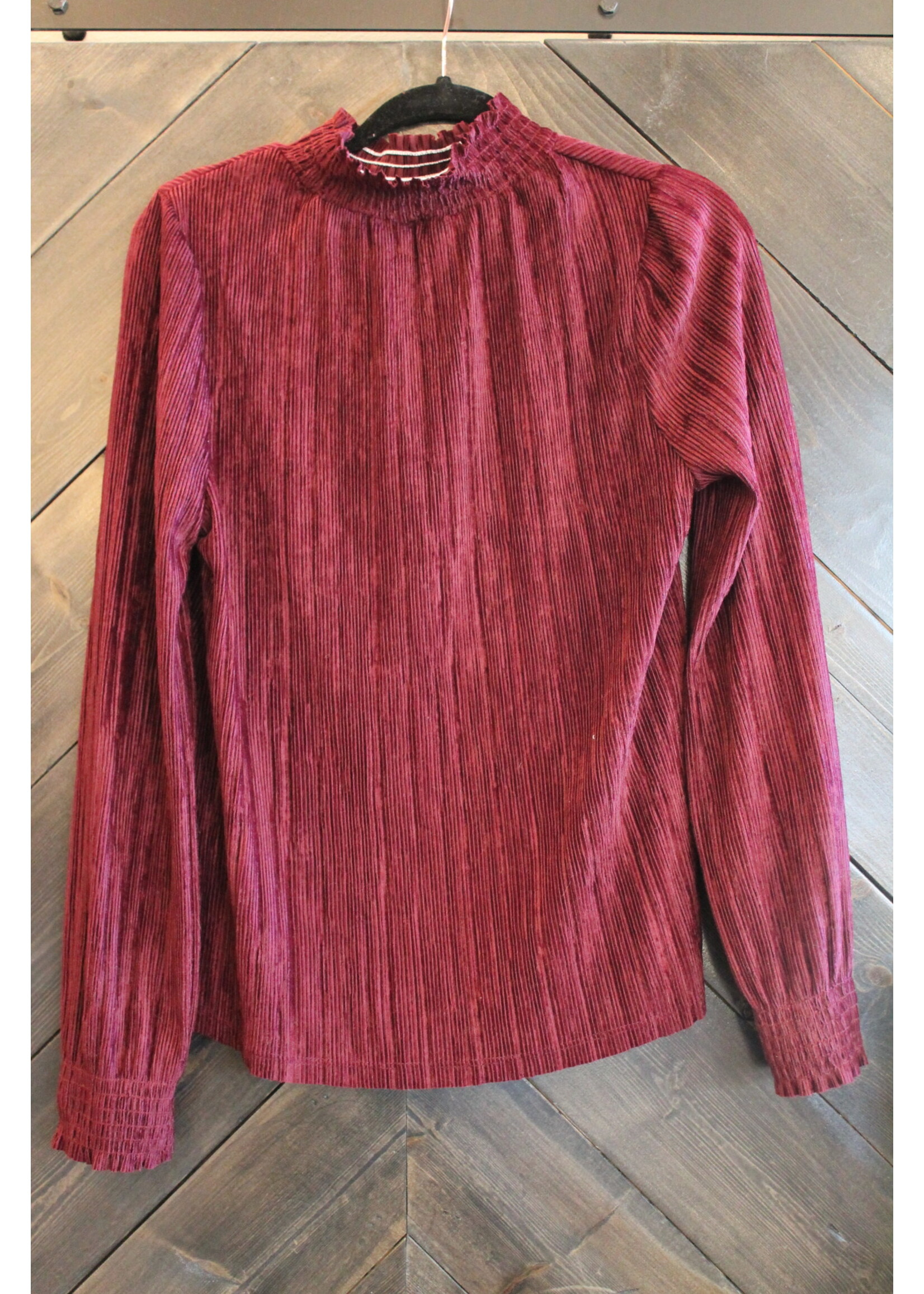 Smoked Mock Neck Velvet Ribbed Top