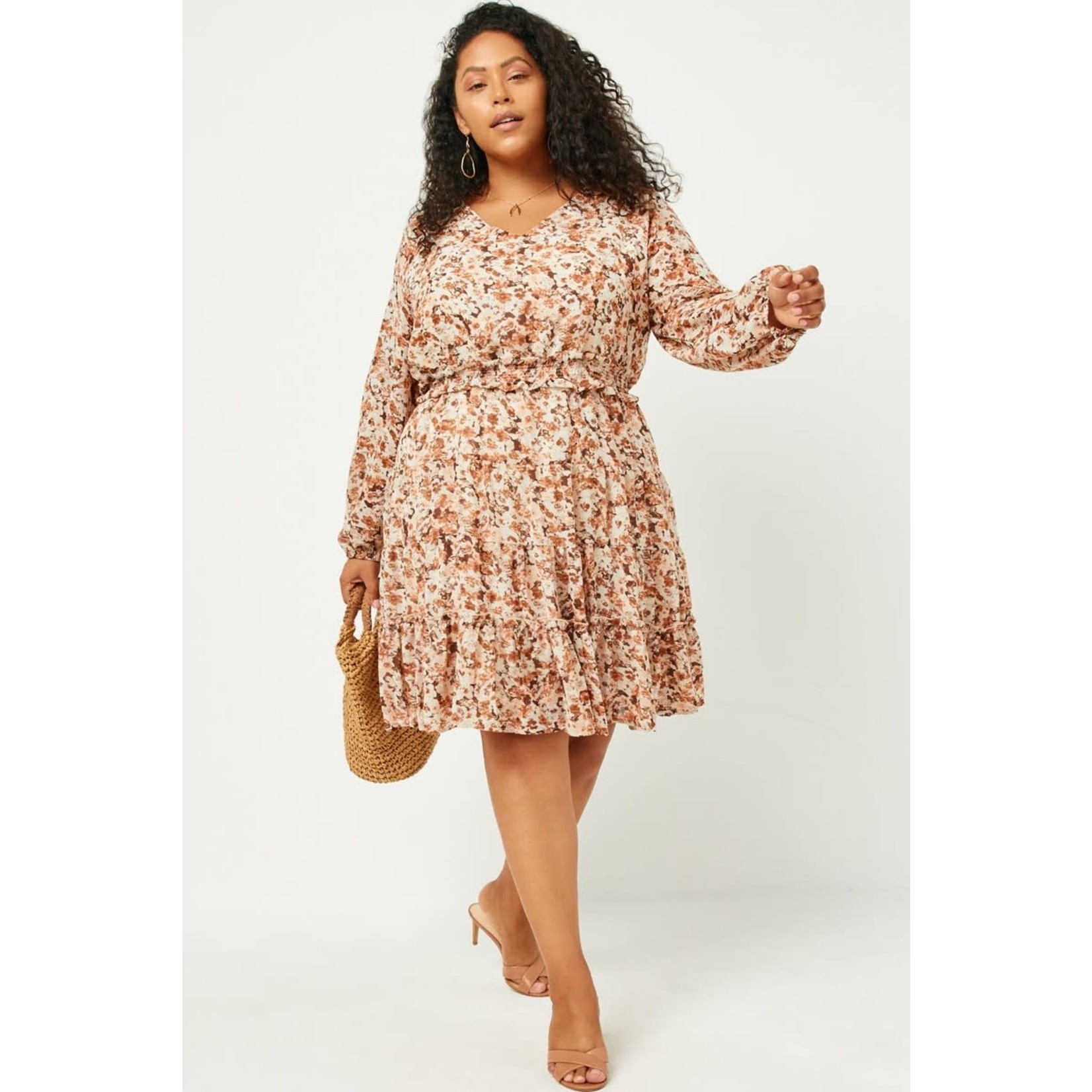 Floral V neck smock waist dress floral