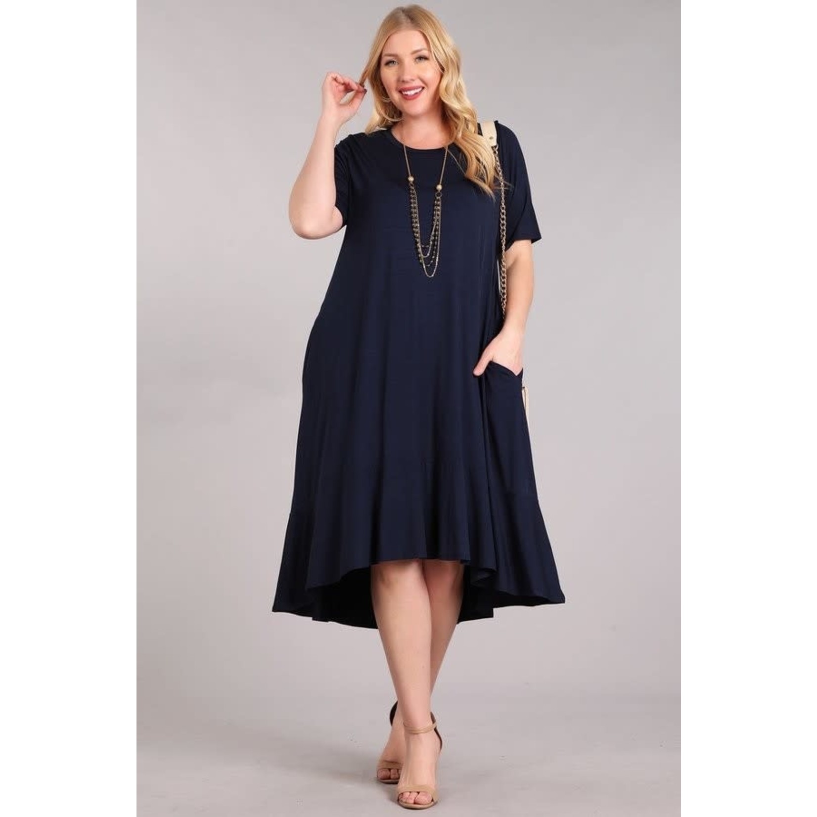 Solid Pocket Dress  Navy