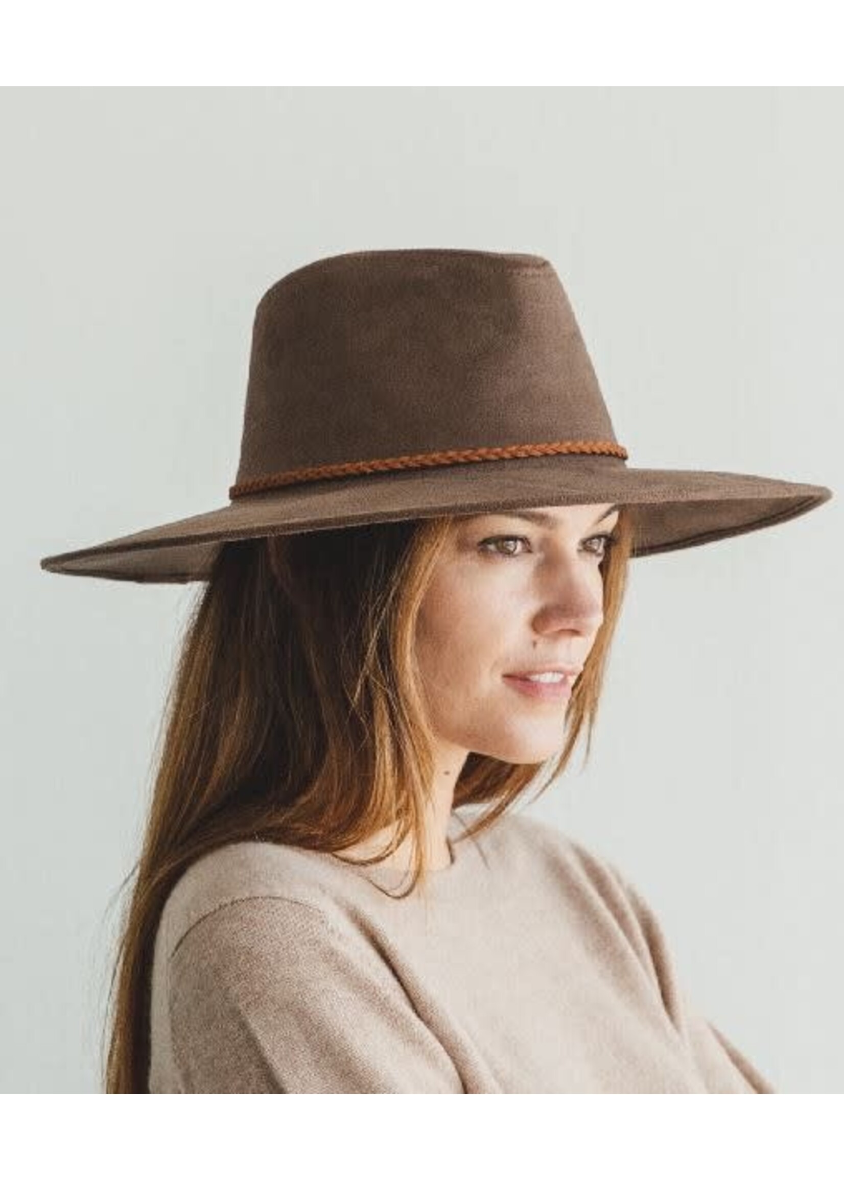 Faux Suede Wide Brim Hat