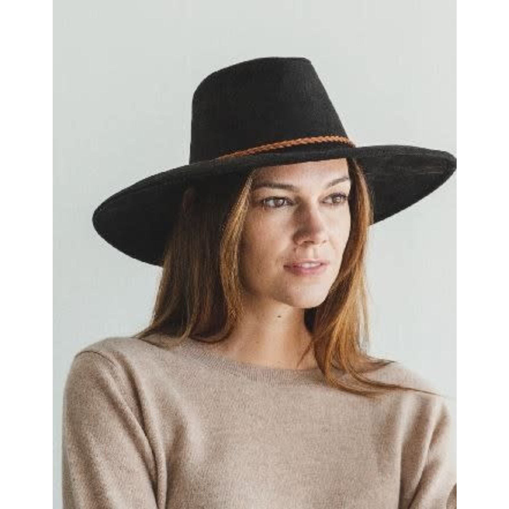 Faux Suede Wide Brim Panama Hat Black