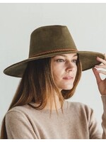 Faux Suede Wide Brim Panama Hat Olive