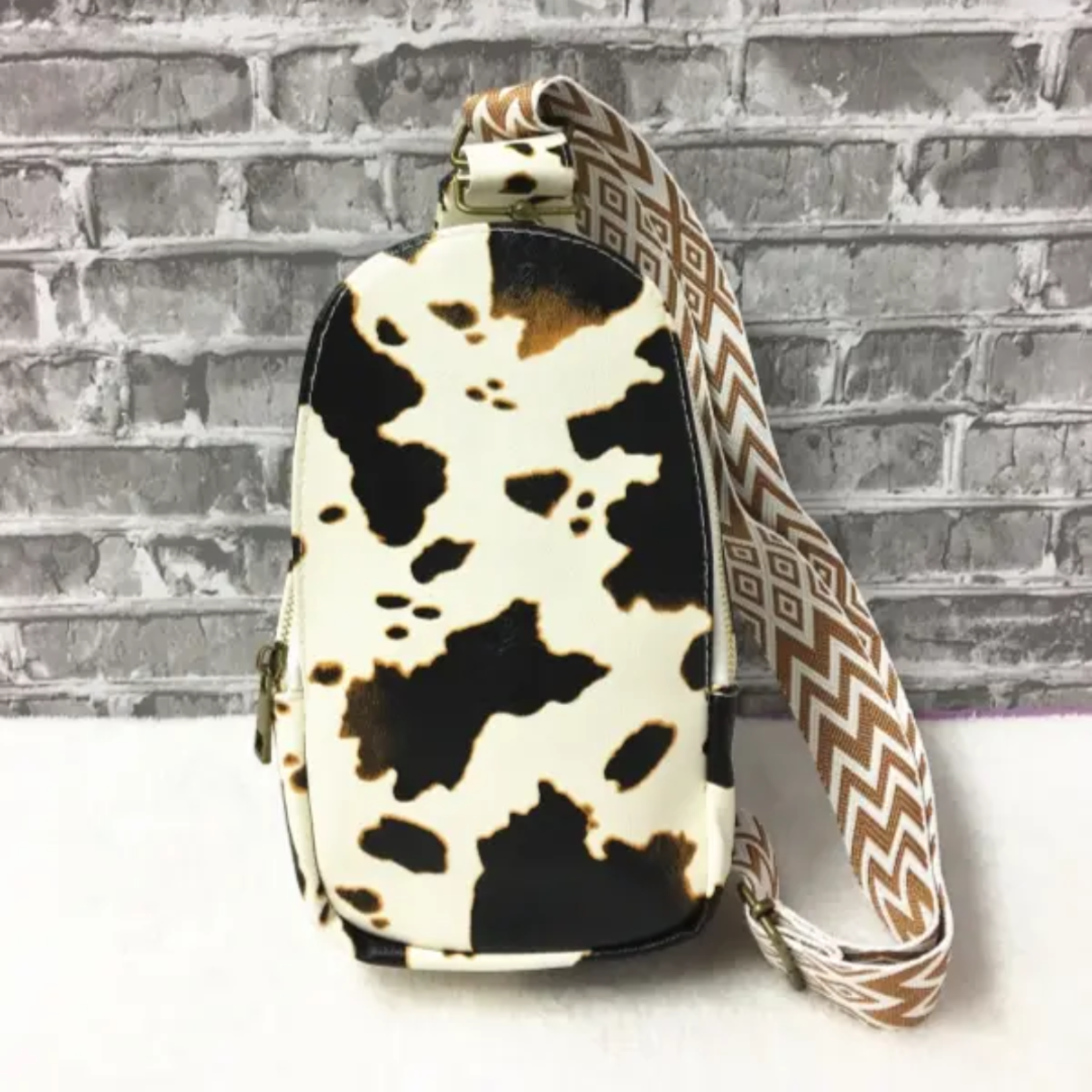 Brown Cow Print Crossbody Sling Bag