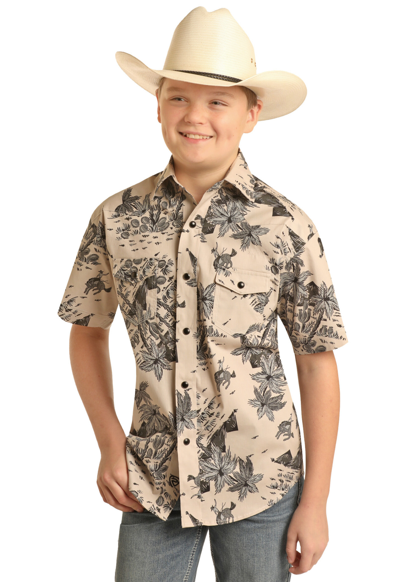Kids SS Tropical Woven Snap