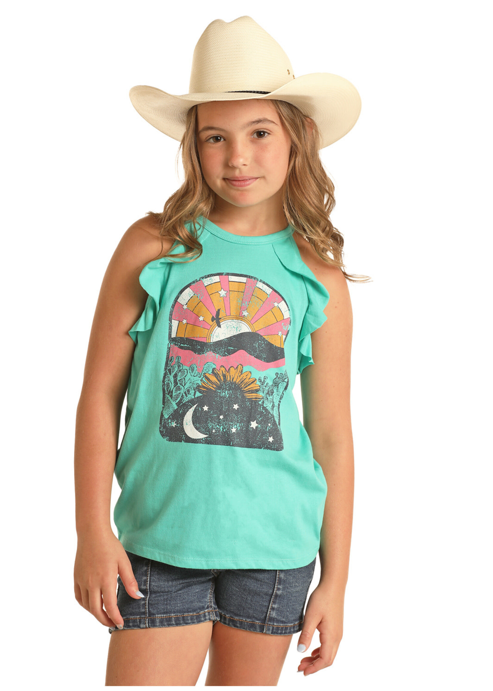 Graphic Kid's Tank with Ruffles