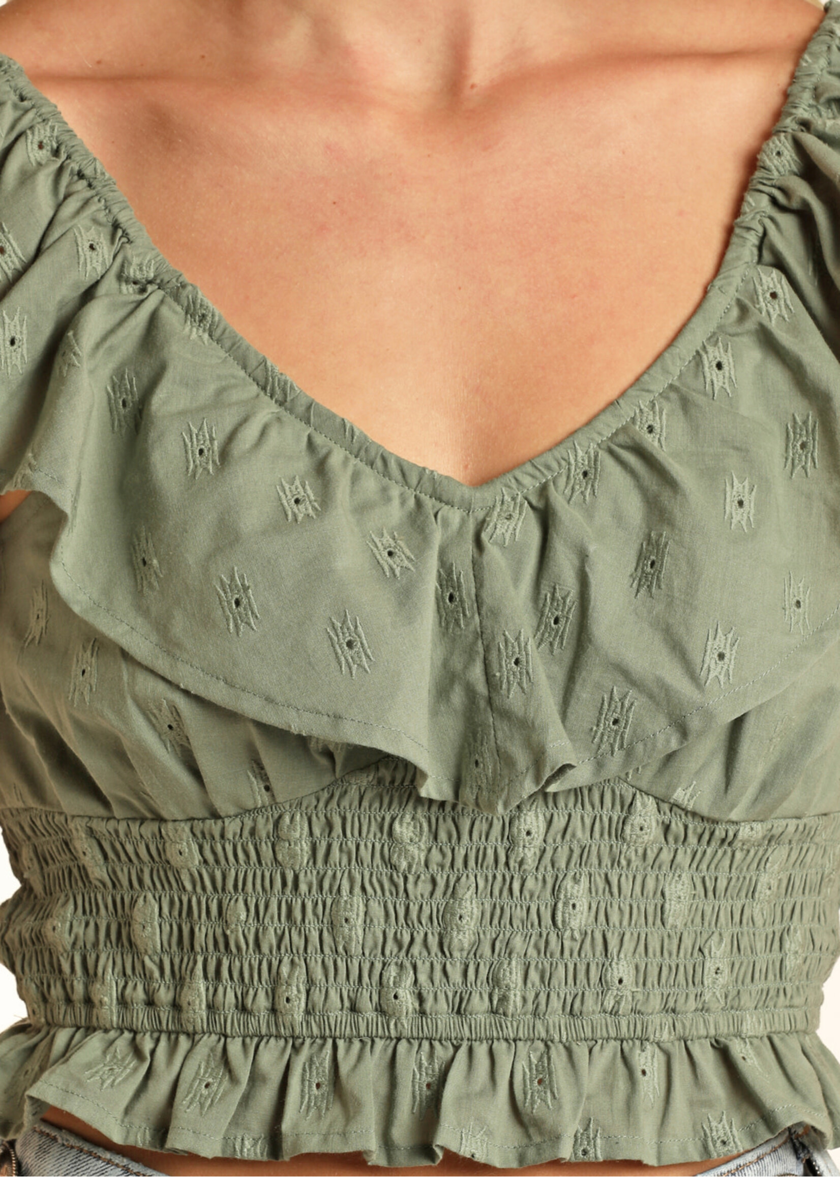 Aztec Eyelet Ruffle Tank Top
