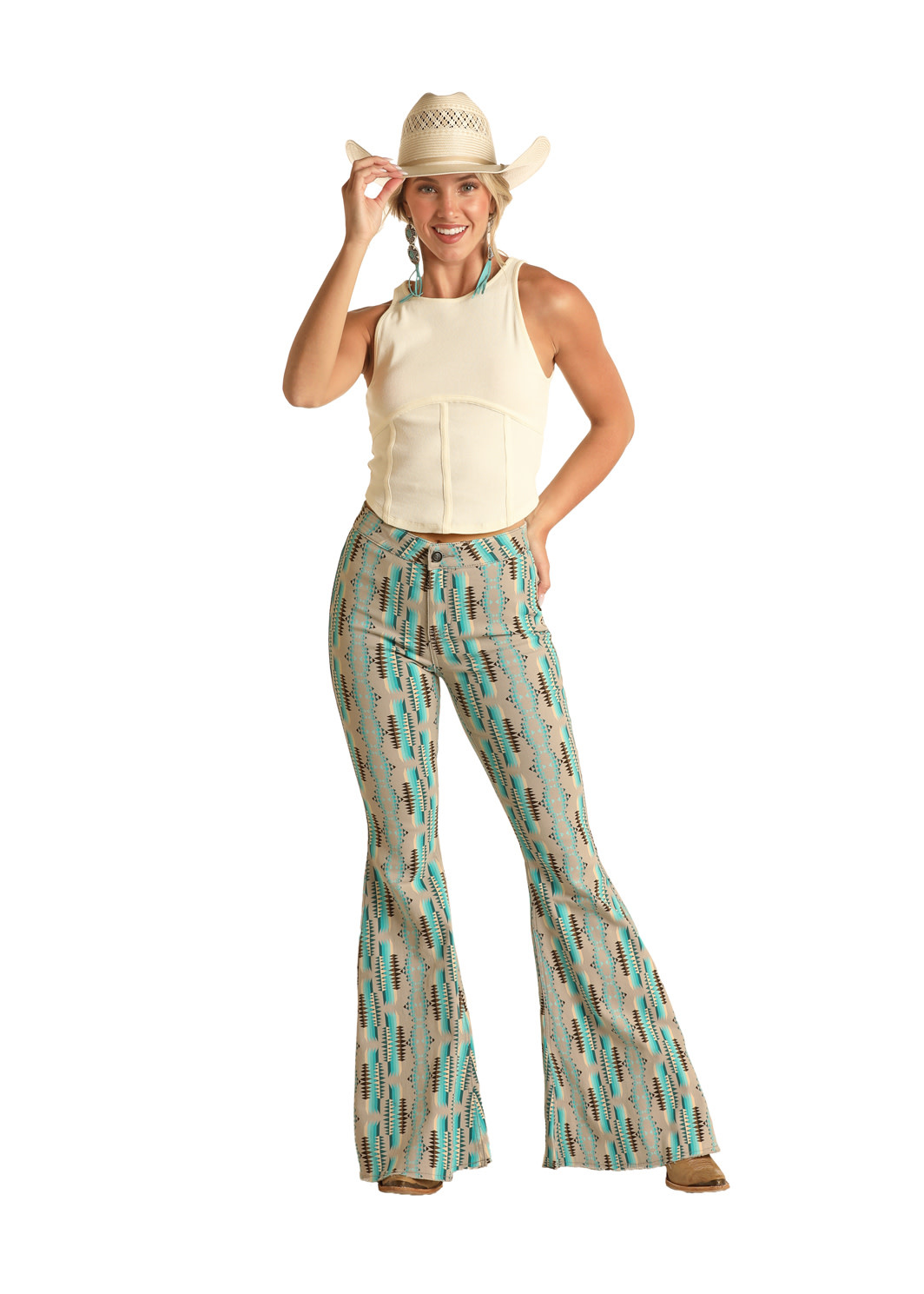 Turquoise Aztec Bell Bottoms - Sara Jane Boutique