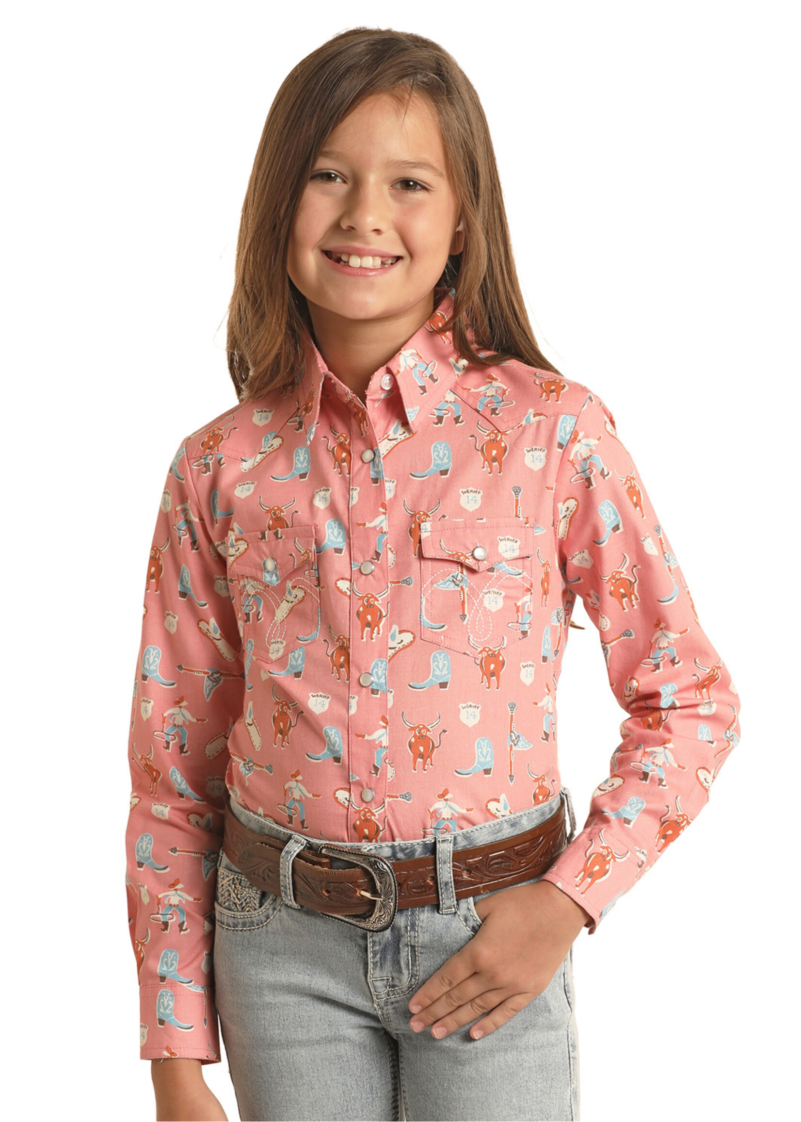 WL Girls LS Print Snap Shirt