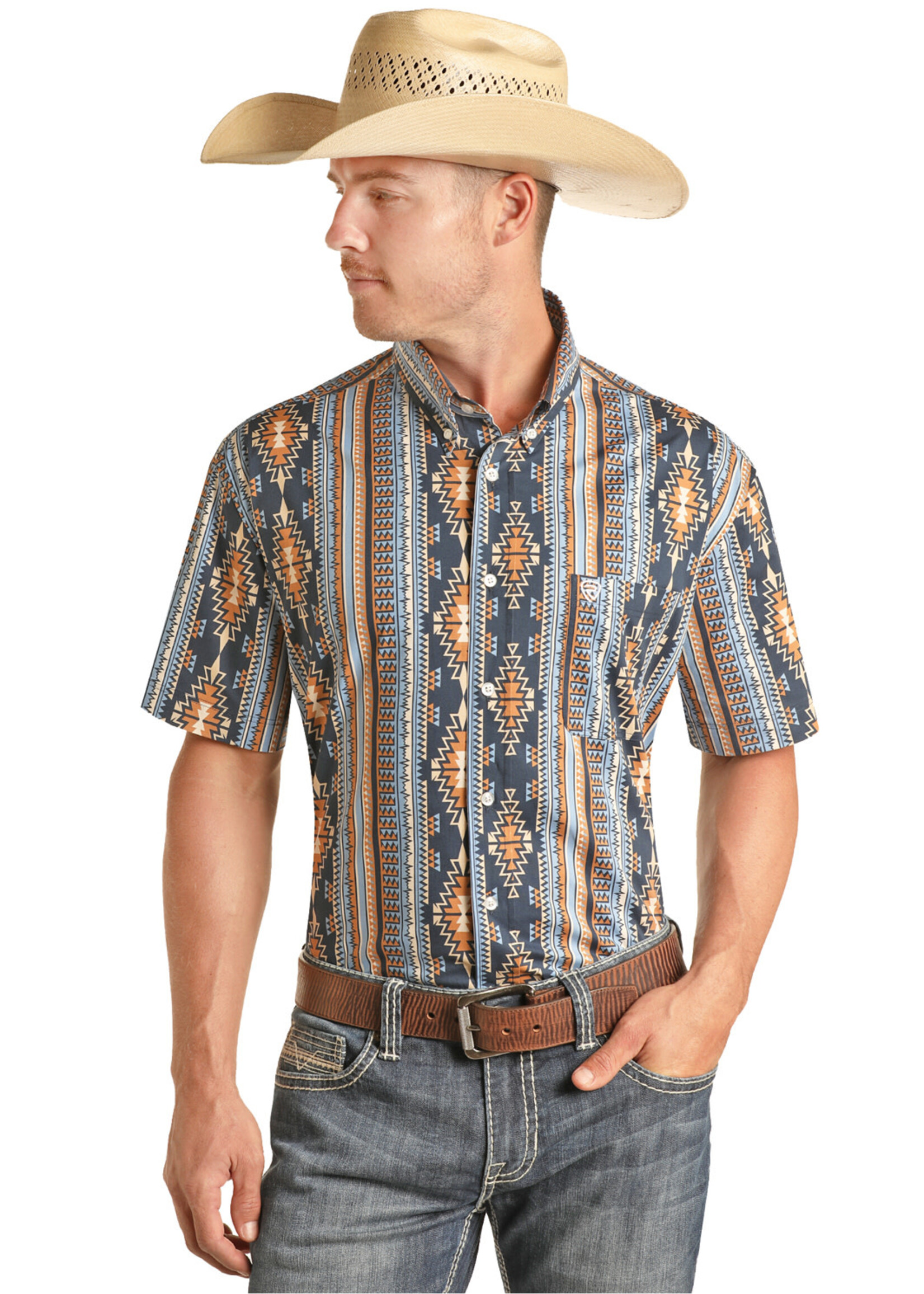 Short Sleeve Aztec Woven Snap