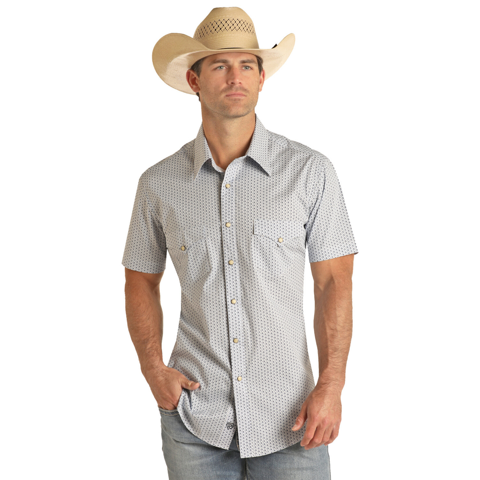 Short Sleeve Geo Woven Snap