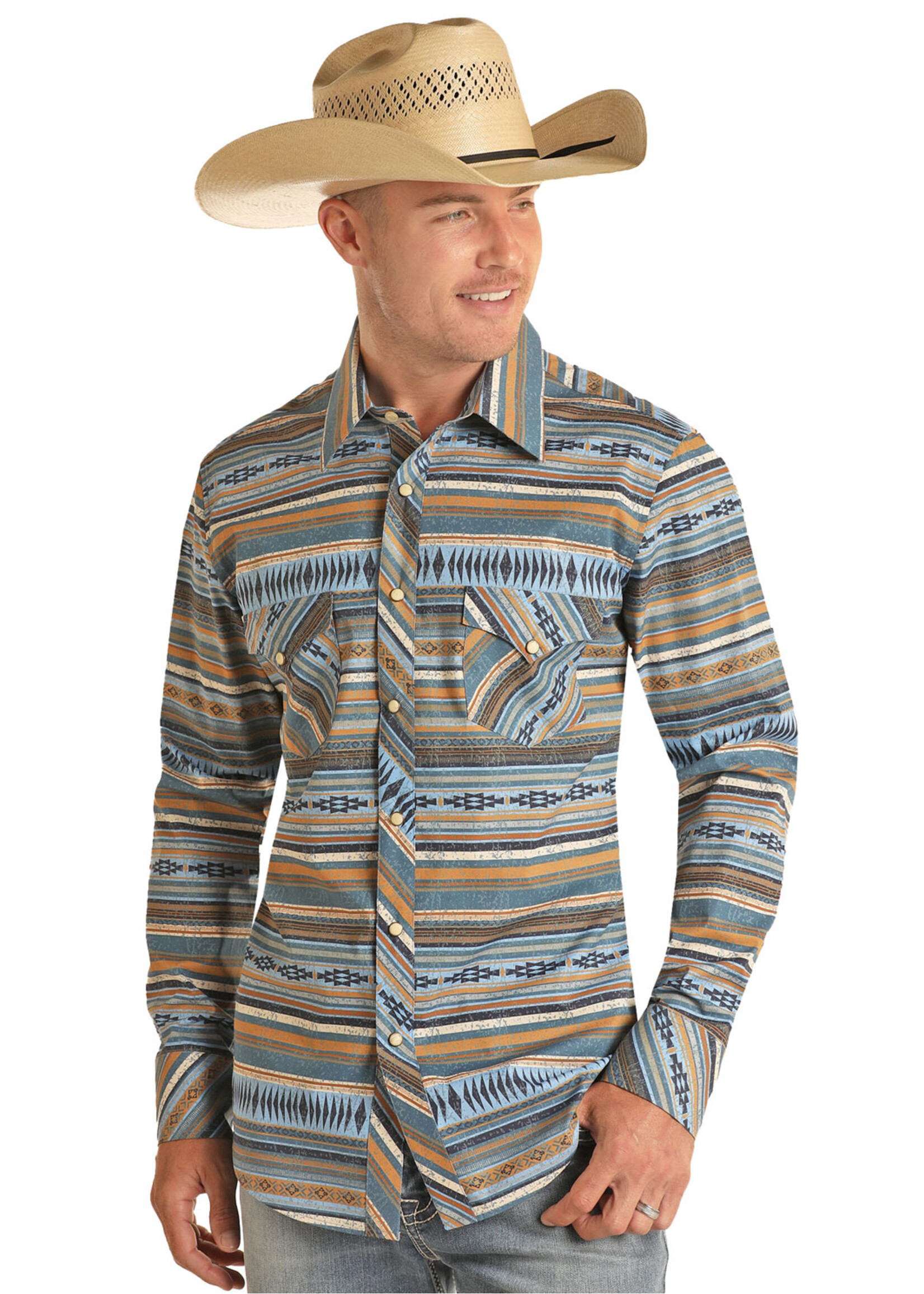 Long Sleeve Aztec Stripe Vintage Snap
