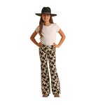 Girls Cowhide Button Flare