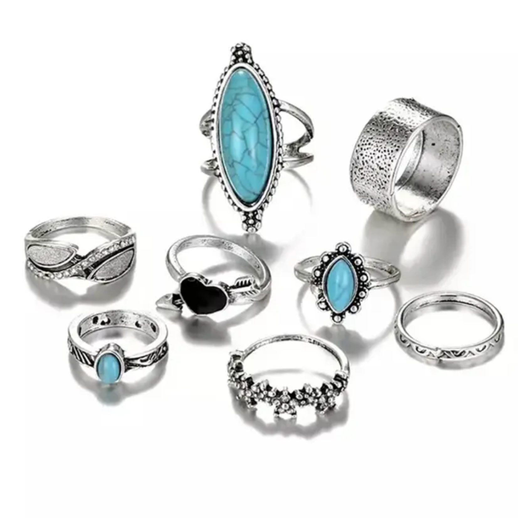 8 piece Turquoise Ring set
