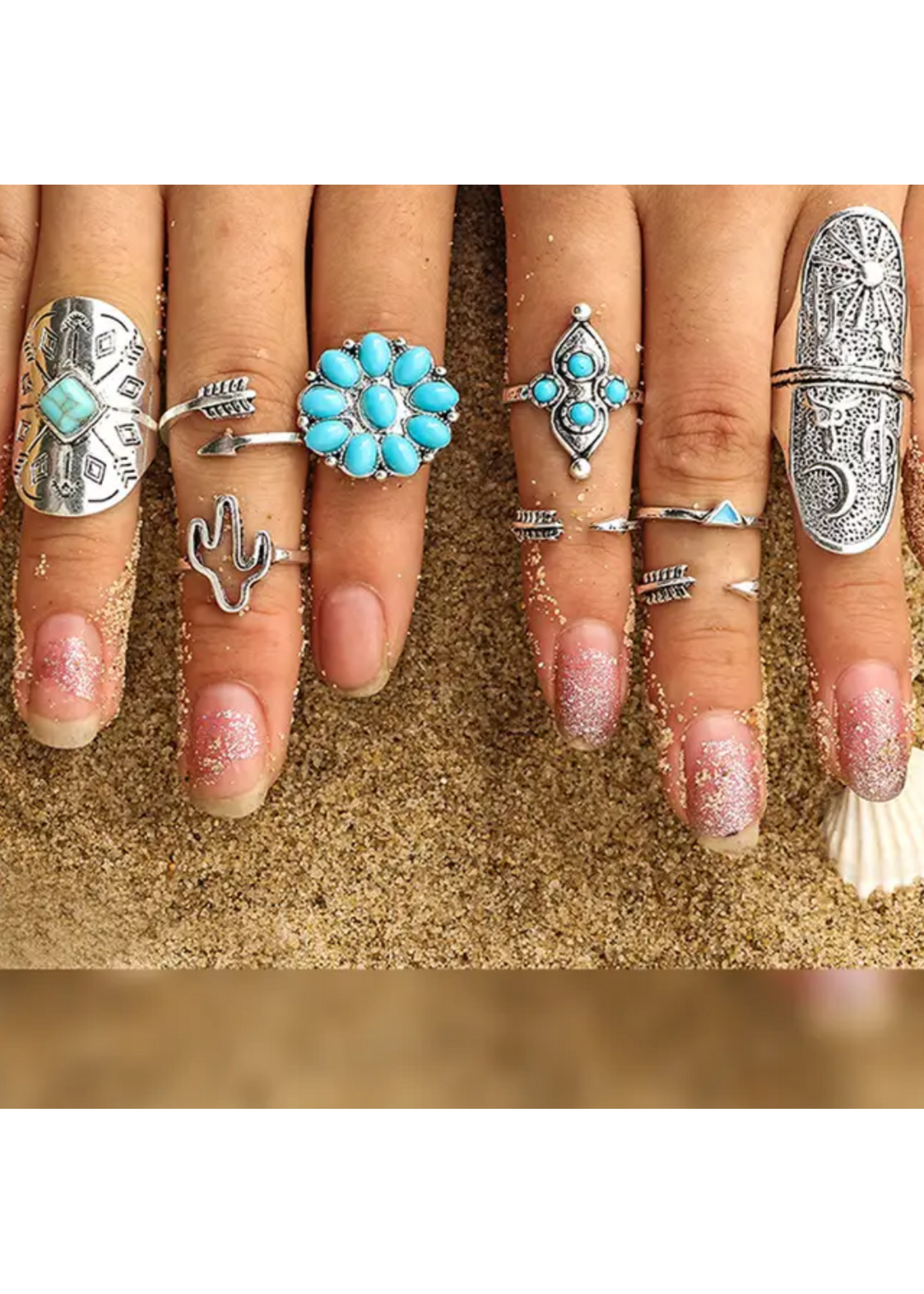 9 piece Flower Cactus Ring set