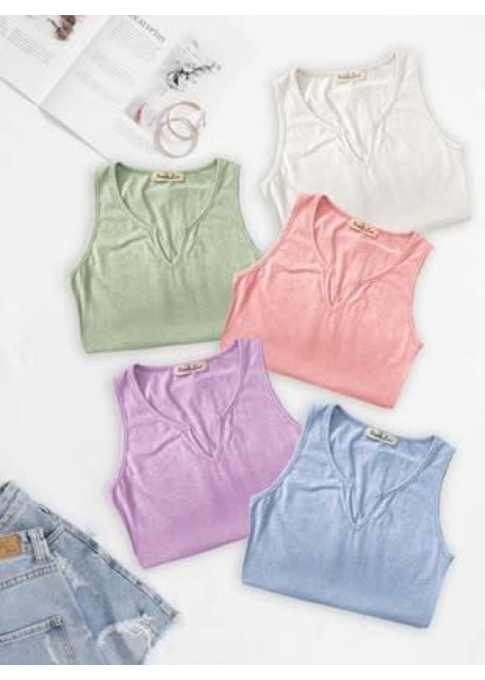 V-Neck Rib Knit Tank Top