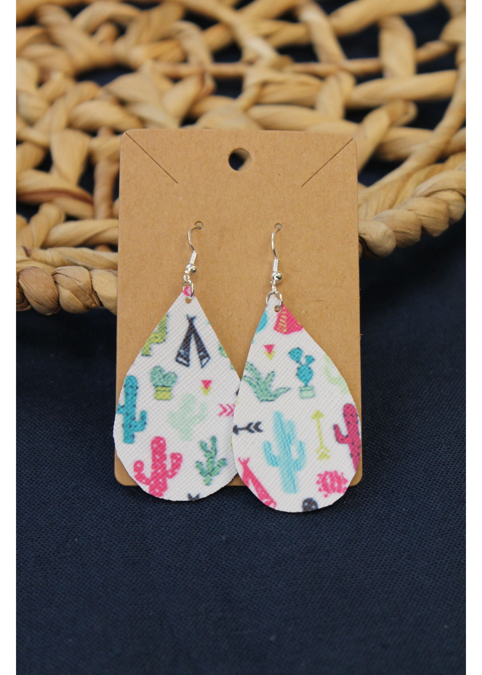 Cactus Western Print Leather Earrings