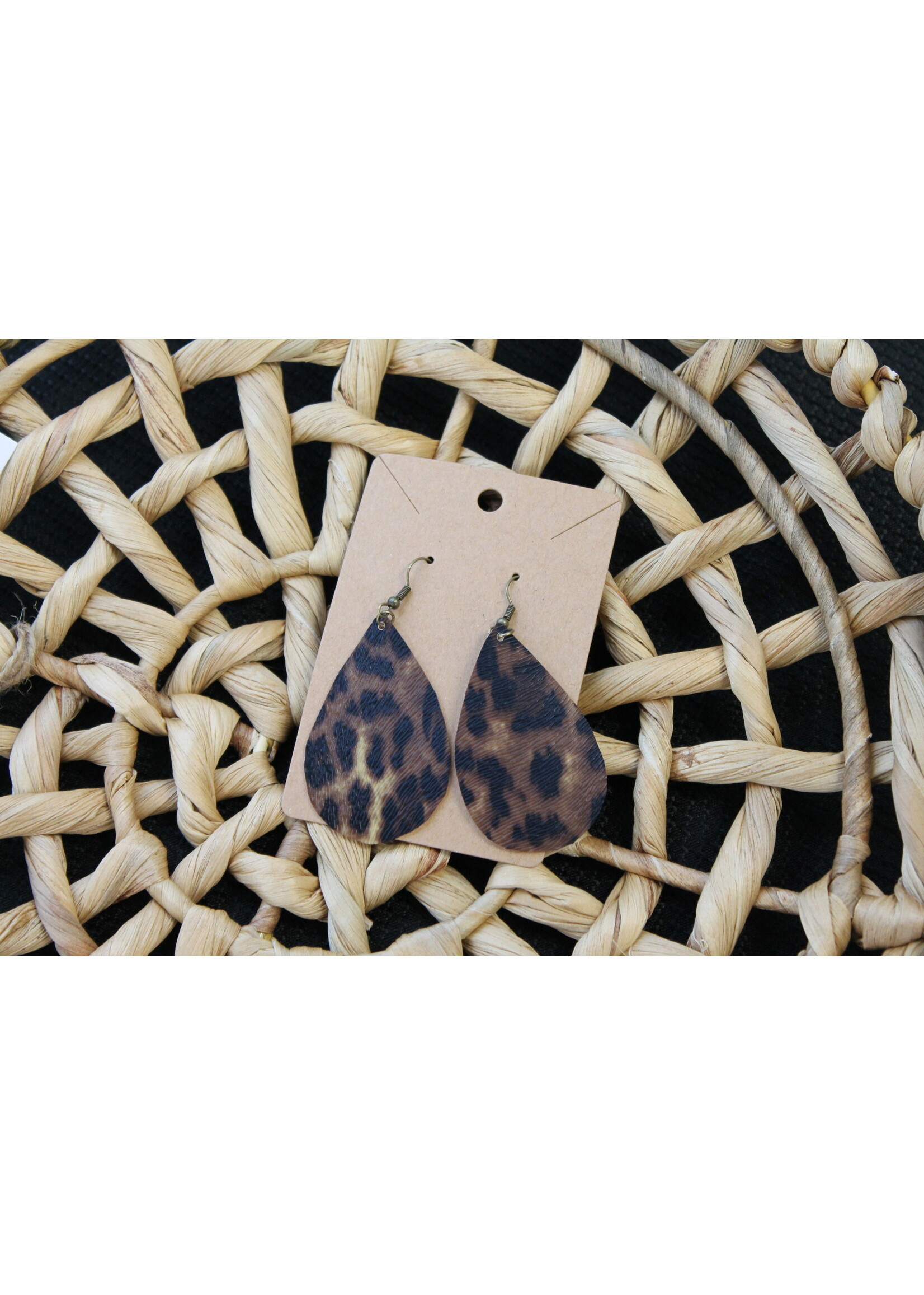 Leather Cheetah Oval Earrings