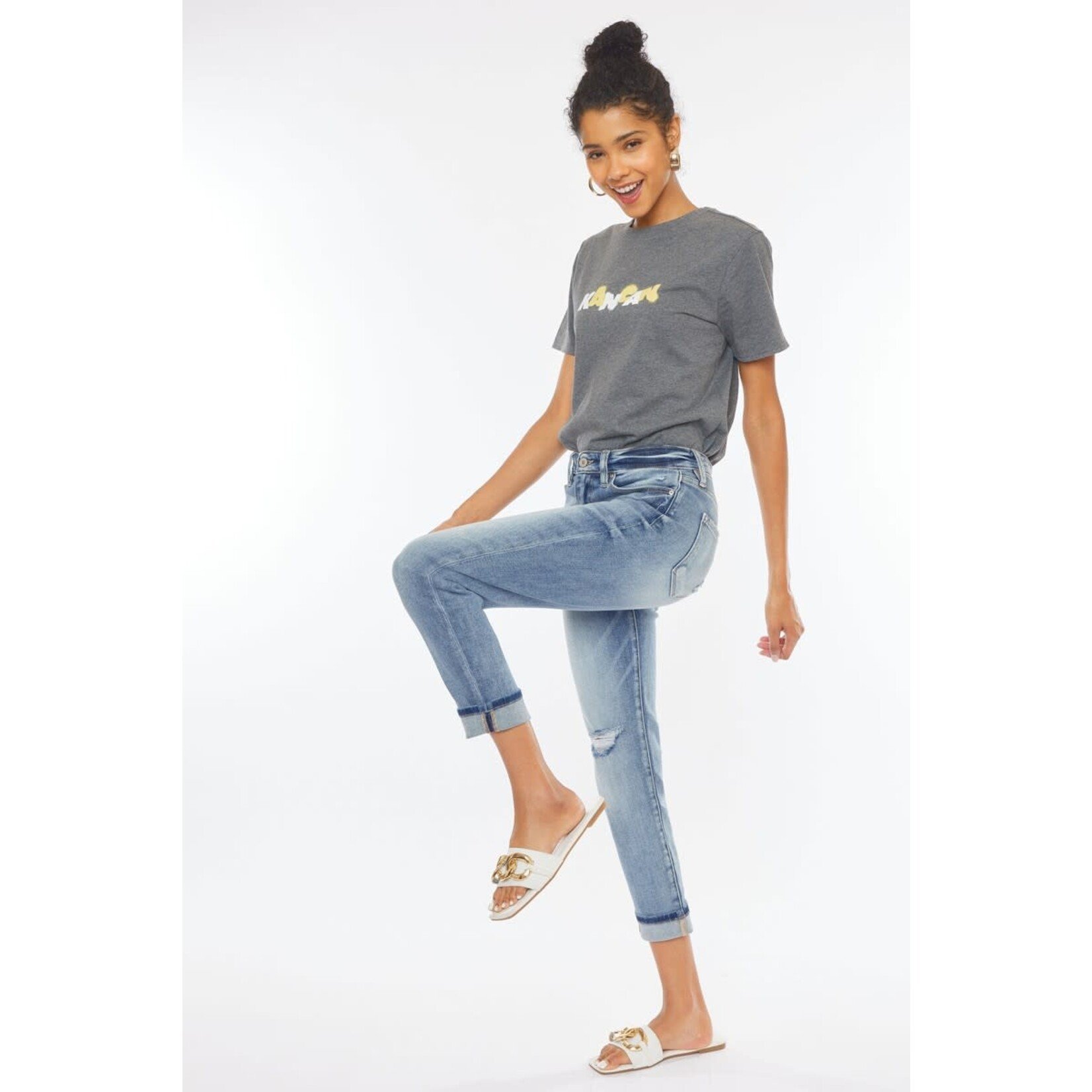 High Rise Mom Jeans with Cuffed Hem