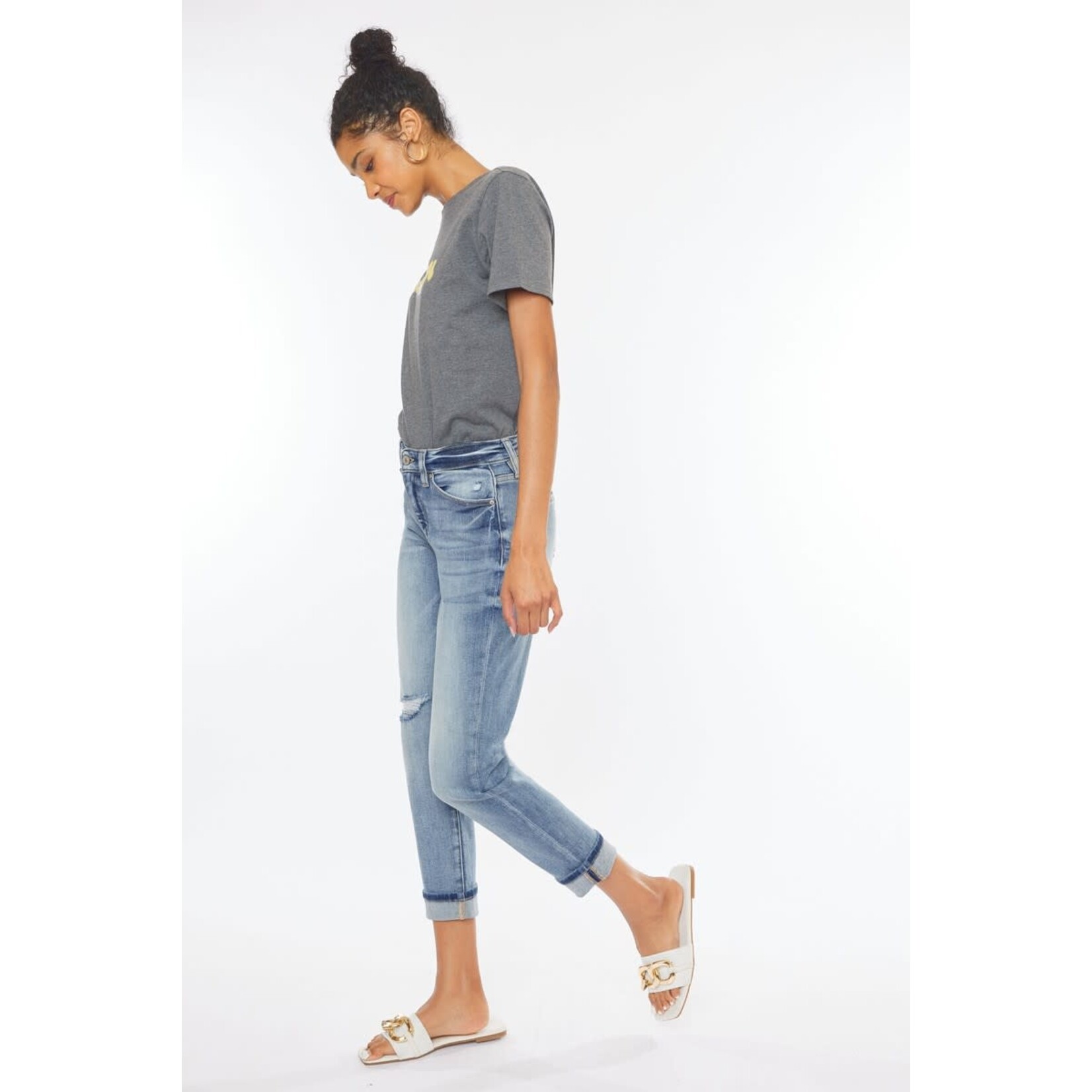 High Rise Mom Jeans with Cuffed Hem