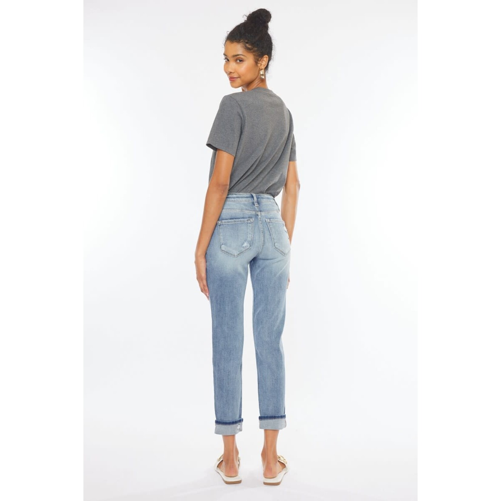 High Rise Mom Jeans with Cuffed Hem