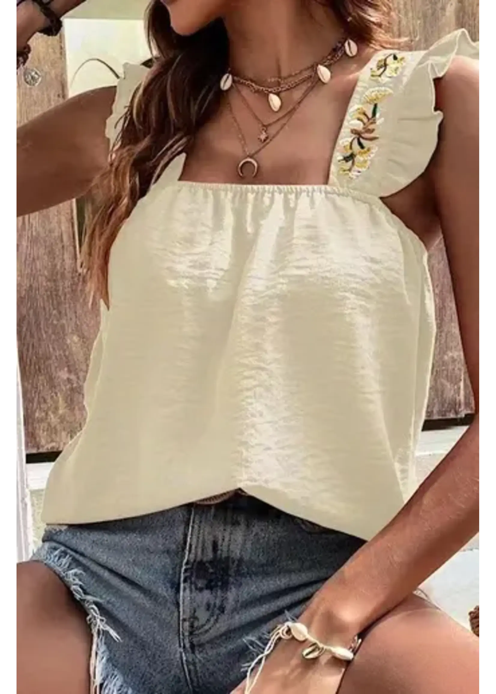 Jade Ruffle Sleeve Tank