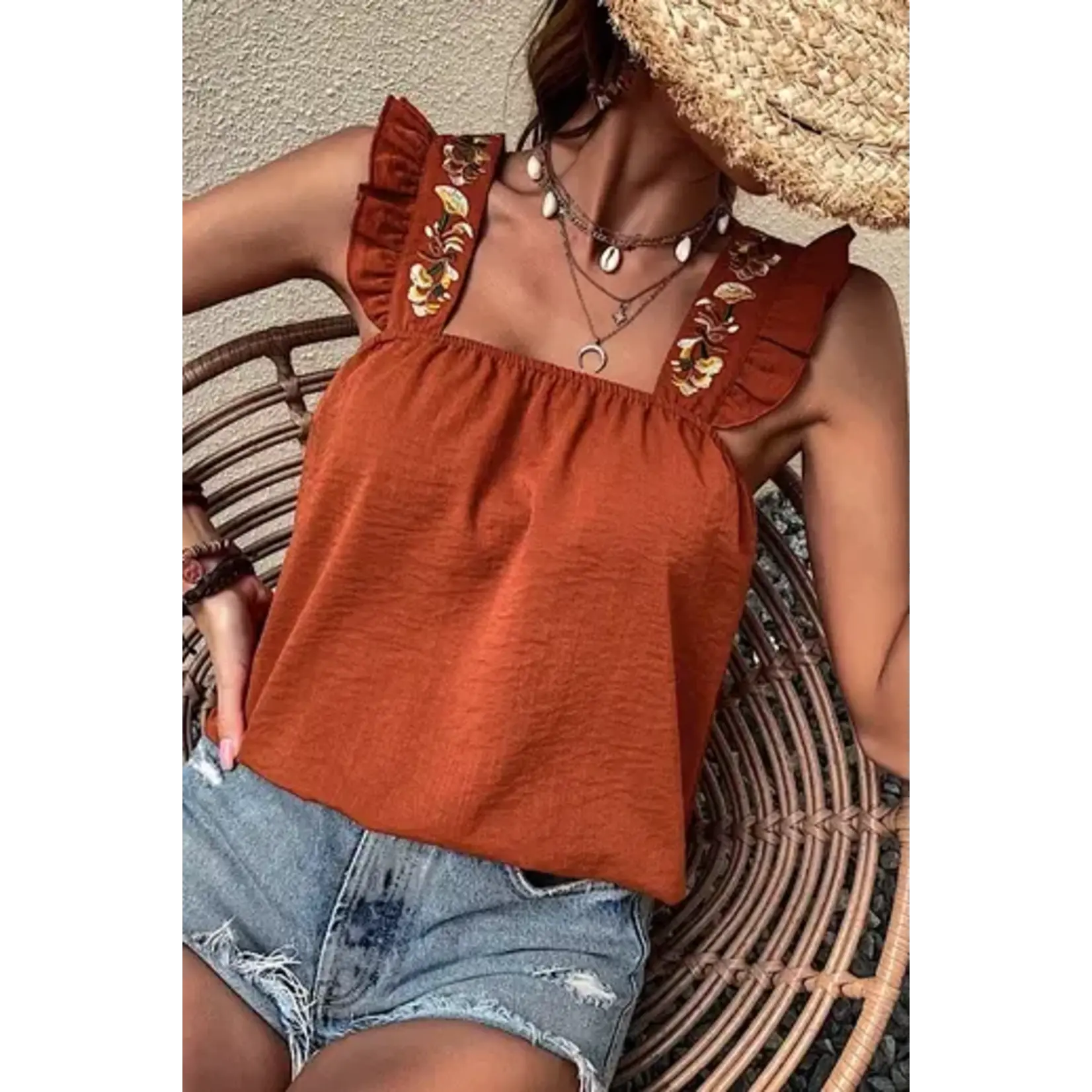 Jade Ruffle Sleeve Tank